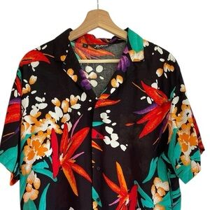 Vintage Hutspah Tropical Bird of Paradise Aloha Shirt Button Down L Large